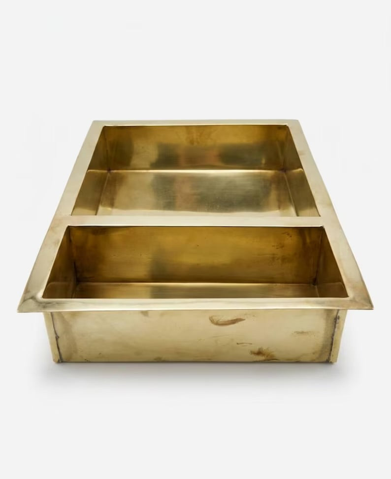 Unlacquered Solid Brass Shower Niche — Handmade Bathroom Shelf Double Shelves Niche