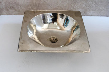 Antique German Silver Sink, Handcrafted Bathroom Drop-in Silver sink