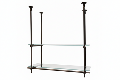 Ceiling Only Mounted Brass Shelving With Glass, 40 inches x 50 inches x 10 inches