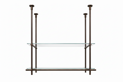 Ceiling Only Mounted Brass Shelving With Glass, 40 inches x 50 inches x 10 inches