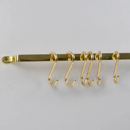 Flat Unlacquered Brass Pot Rack with S-Hooks