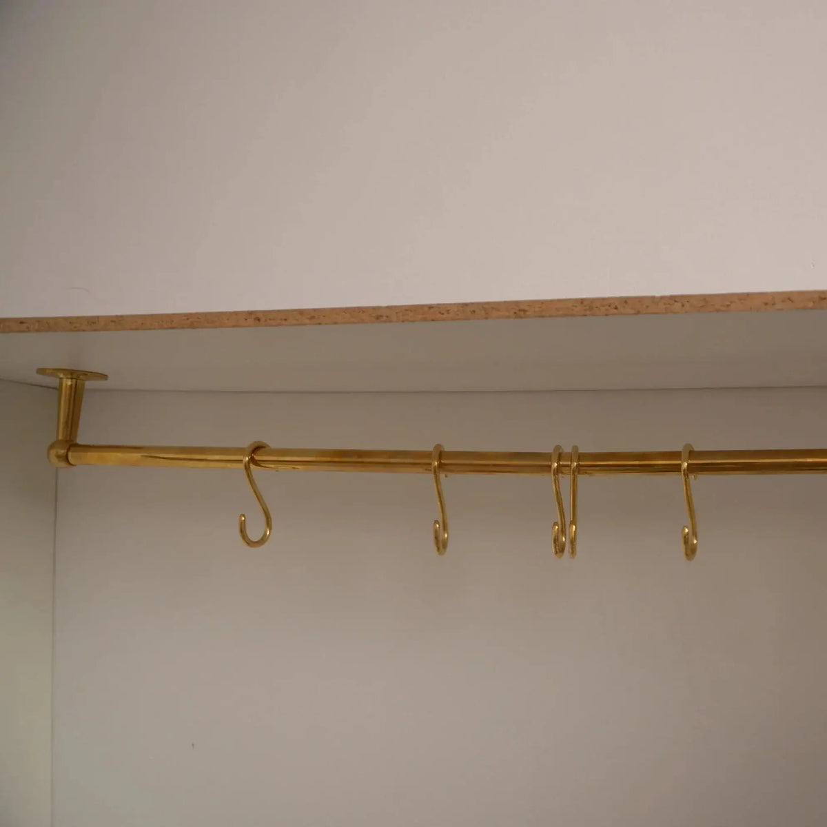 Ceiling Mounted Brass Rod with S-Hooks – Rustic Heavy Duty Hanging Bar