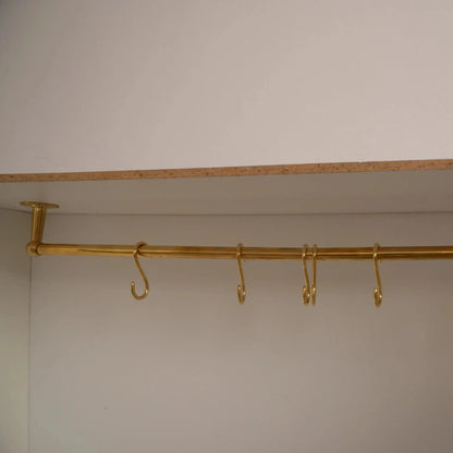 Ceiling Mounted Brass Rod with S-Hooks – Rustic Heavy Duty Hanging Bar