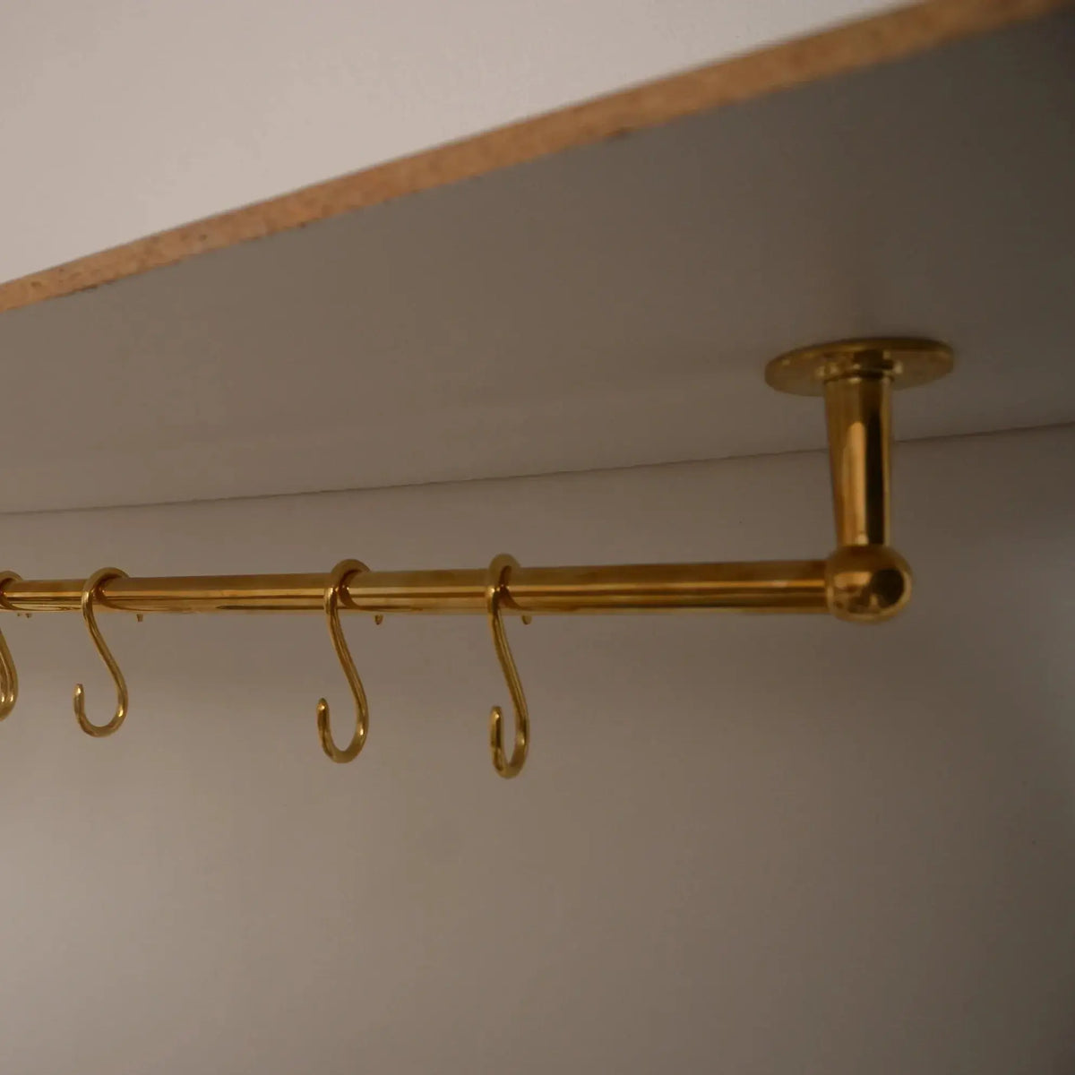 Ceiling Mounted Brass Rod with S-Hooks – Rustic Heavy Duty Hanging Bar