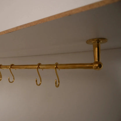 Ceiling Mounted Brass Rod with S-Hooks – Rustic Heavy Duty Hanging Bar