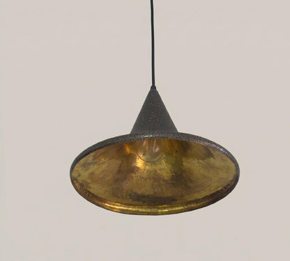Hand Hammered Antique Brass Pendant Light, Black Dome Hanging Lamp for Kitchen Island