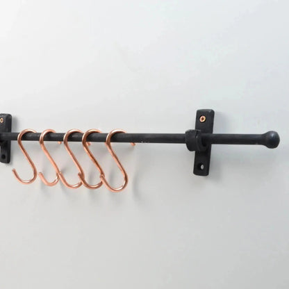 Iron Pot Rack With Copper Hooks, Black Wrought Iron