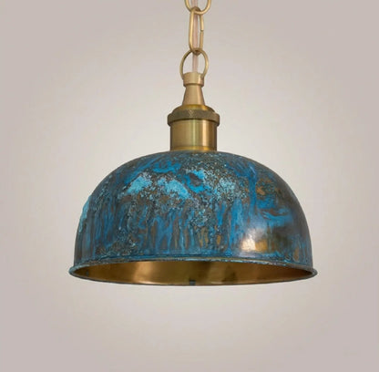Blue Patina Dome Pendant Light, Vintage Kitchen Island Ceiling Fixture