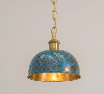 Blue Patina Dome Pendant Light, Vintage Kitchen Island Ceiling Fixture