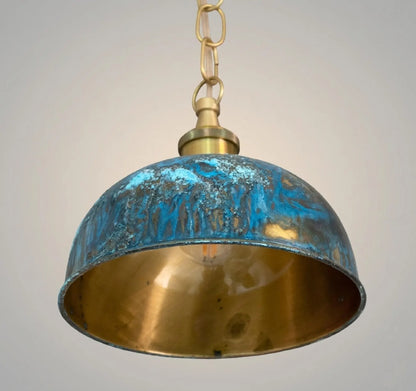 Blue Patina Dome Pendant Light, Vintage Kitchen Island Ceiling Fixture