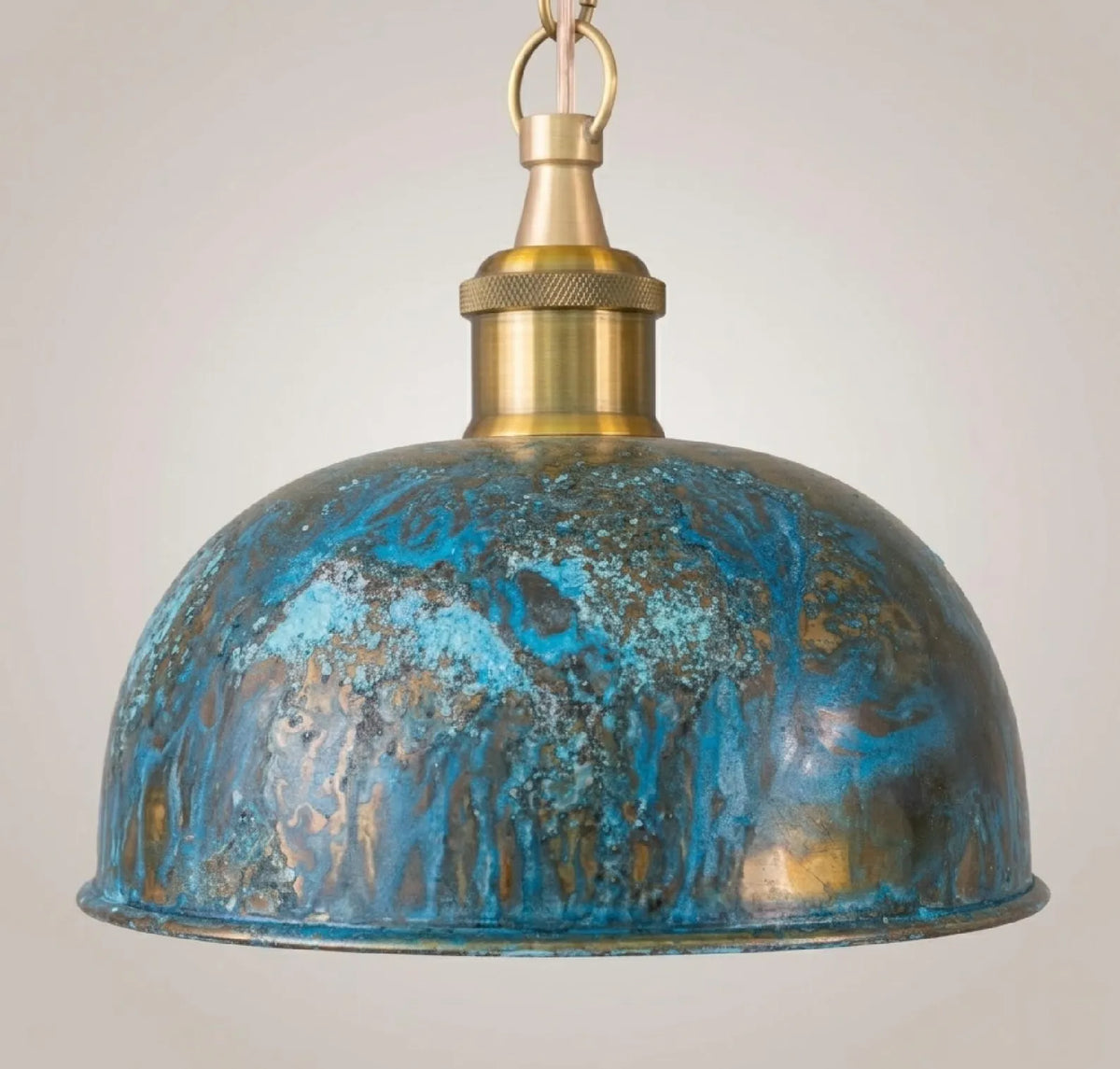 Blue Patina Dome Pendant Light, Vintage Kitchen Island Ceiling Fixture