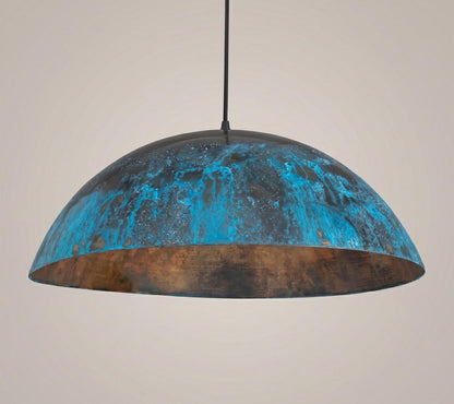 Copper Dome Pendant Light, Blue Patina Hanging Lamp, Ceiling Fixture for Entryway
