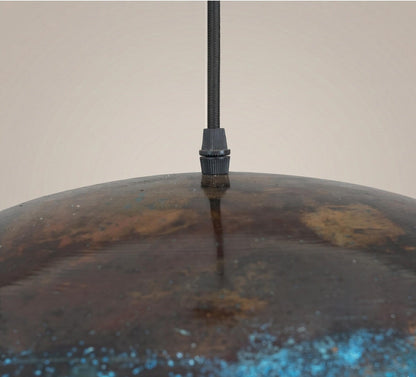 Copper Dome Pendant Light, Blue Patina Hanging Lamp, Ceiling Fixture for Entryway