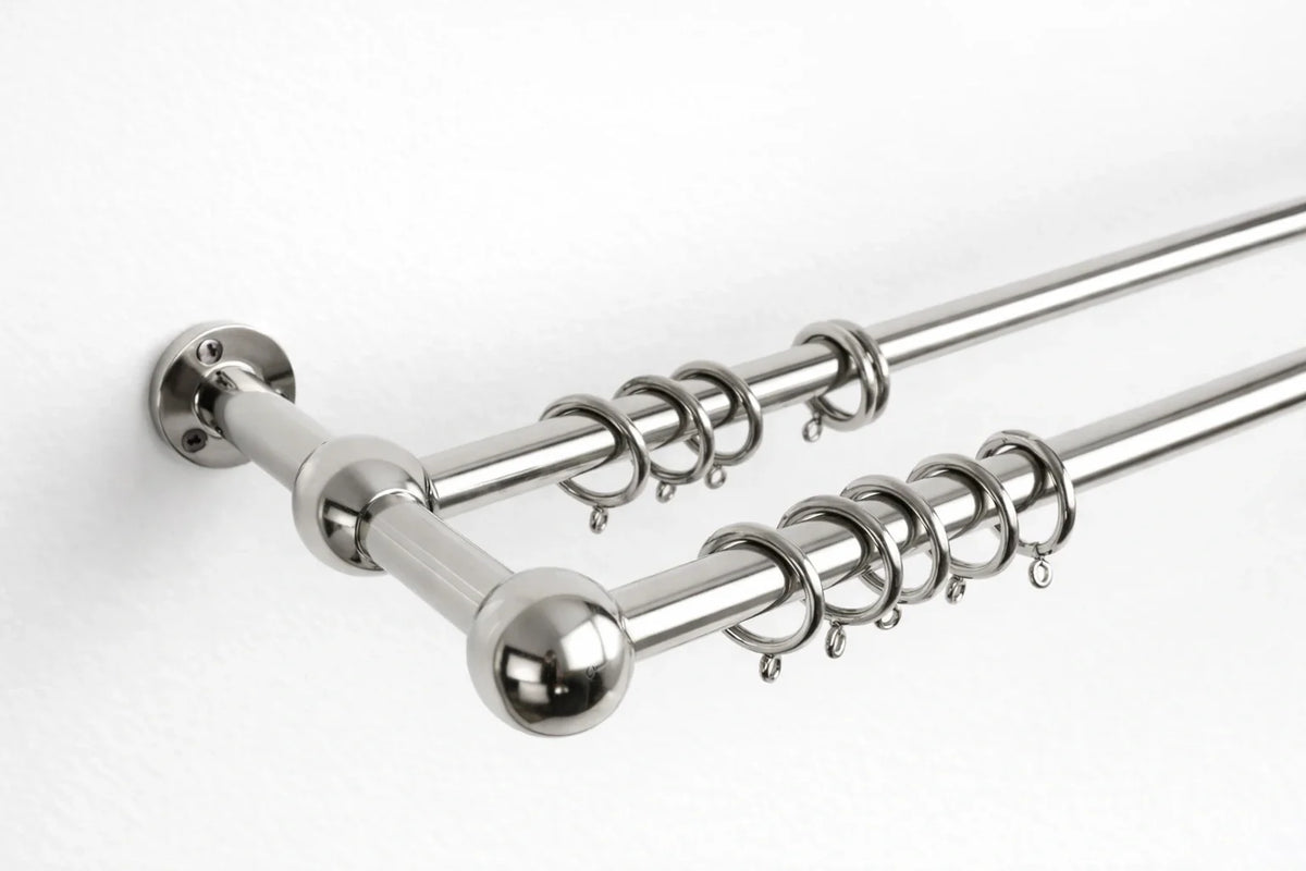 Solid Brass Double Curtain Rod,Nickel Finish– 20 mm Diameter