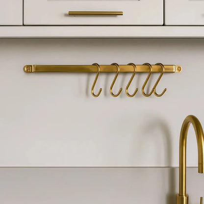 Flat Unlacquered Brass Pot Rack with S-Hooks