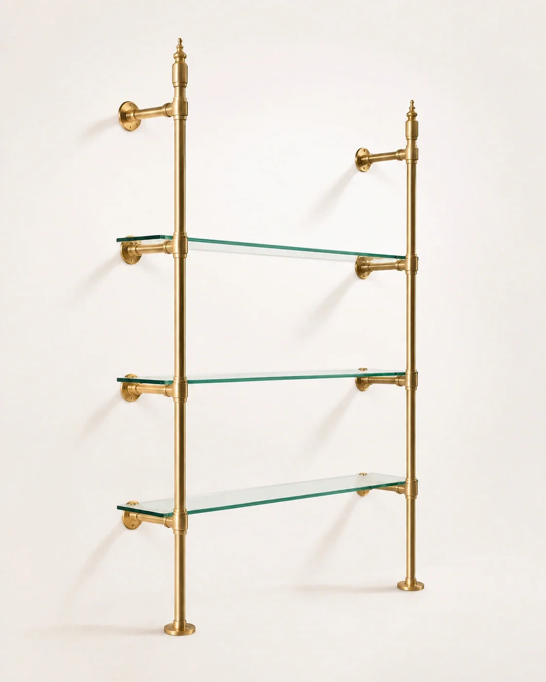 Vintage Brass Shelving Unit — Single Bay Countertop with Glass (45" W x 55" H x 12" D)