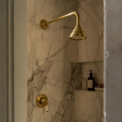 Vintage Solid Brass 4-Inch Rain Shower Head, Farmhouse Bell Design