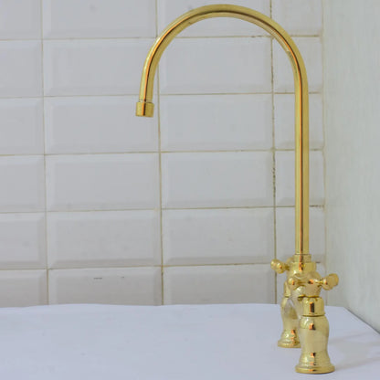 Unlacquered Brass Arched Bridge Faucet, 2-Hole Kitchen Faucet, Gooseneck Sink Faucet