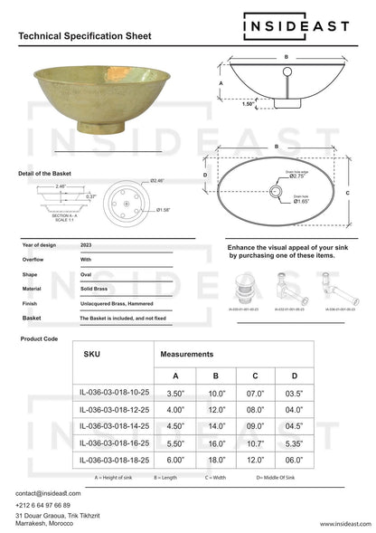 Hammered Vessel Sink Oval, Bathroom Oval Washbasin, Brass Vessel Sink, Brass Oval Sink, Brass Basin Sink