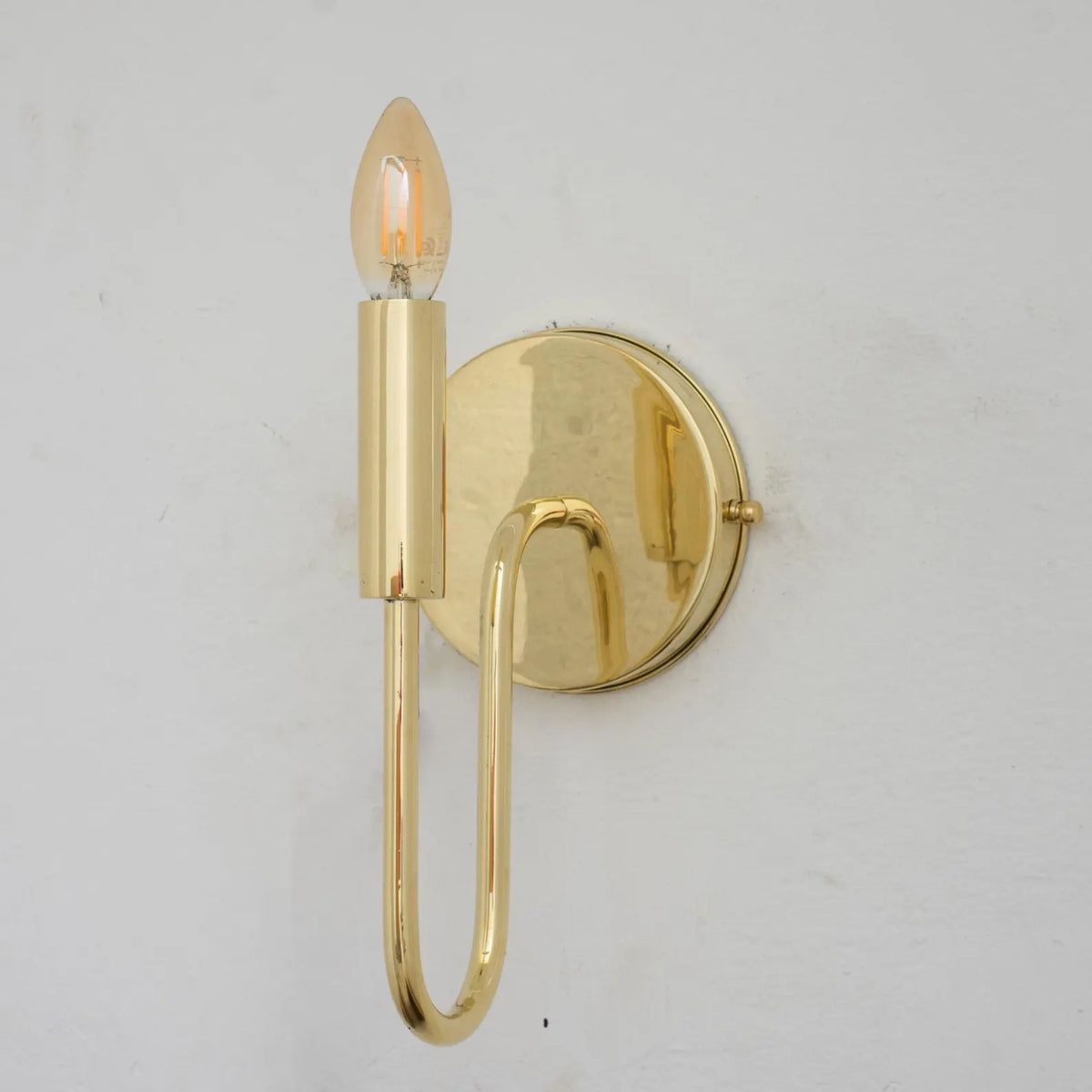 Solid Brass Wall Sconce with Linen Shade, Vintage Modern Bedside Reading Light