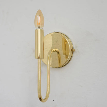 Solid Brass Wall Sconce with Linen Shade, Vintage Modern Bedside Reading Light