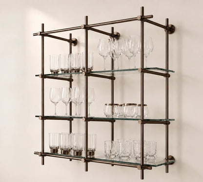 Wall-Mounted Bronze Brass Bistro Shelving with Glass, 2-Bay – 50” Wide