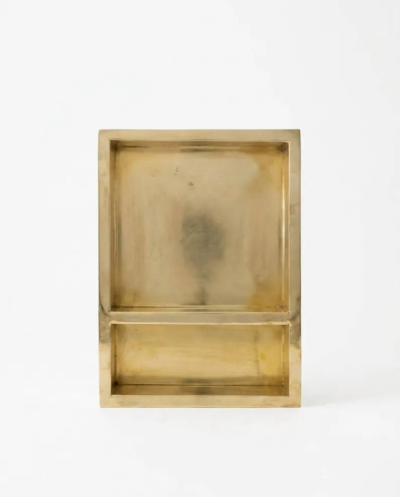 Unlacquered Solid Brass Shower Niche — Handmade Bathroom Shelf Double Shelves Niche