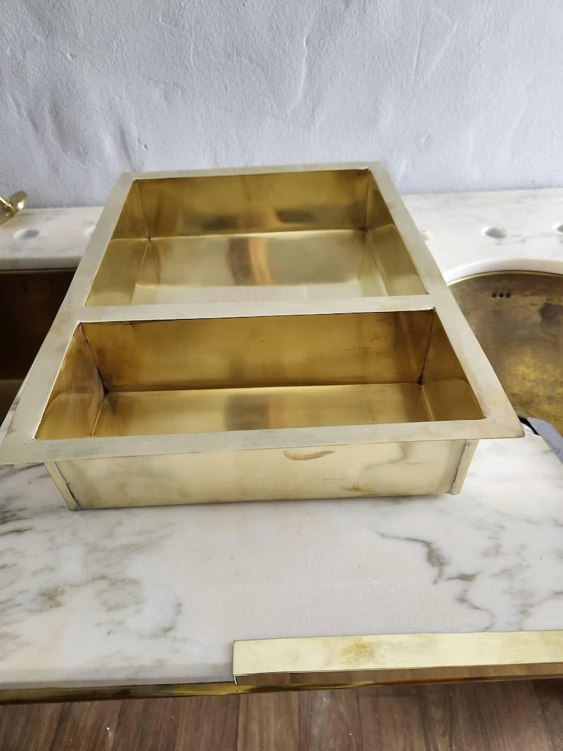Unlacquered Solid Brass Shower Niche — Handmade Bathroom Shelf Double Shelves Niche