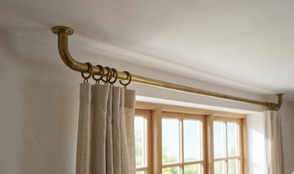 Ceiling Curtain Rod – French Return Curtain Rod With Brass Rings, Unlacquered brass