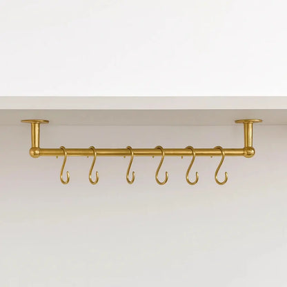 Ceiling Mounted Brass Rod with S-Hooks – Rustic Heavy Duty Hanging Bar