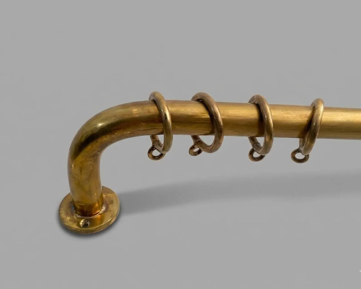 Ceiling Curtain Rod – French Return Curtain Rod With Brass Rings, Unlacquered brass