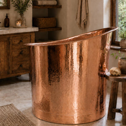 Hand-Hammered Copper Cold Plunge Tub | Solid Copper Ice Bath Barrel | Japanese Soaking Tub
