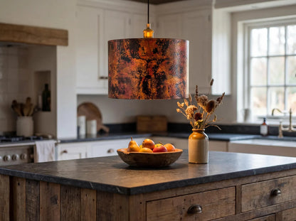 Oxidized Solid Copper Cylinder Pendant Light, Kitchen Island Lighting