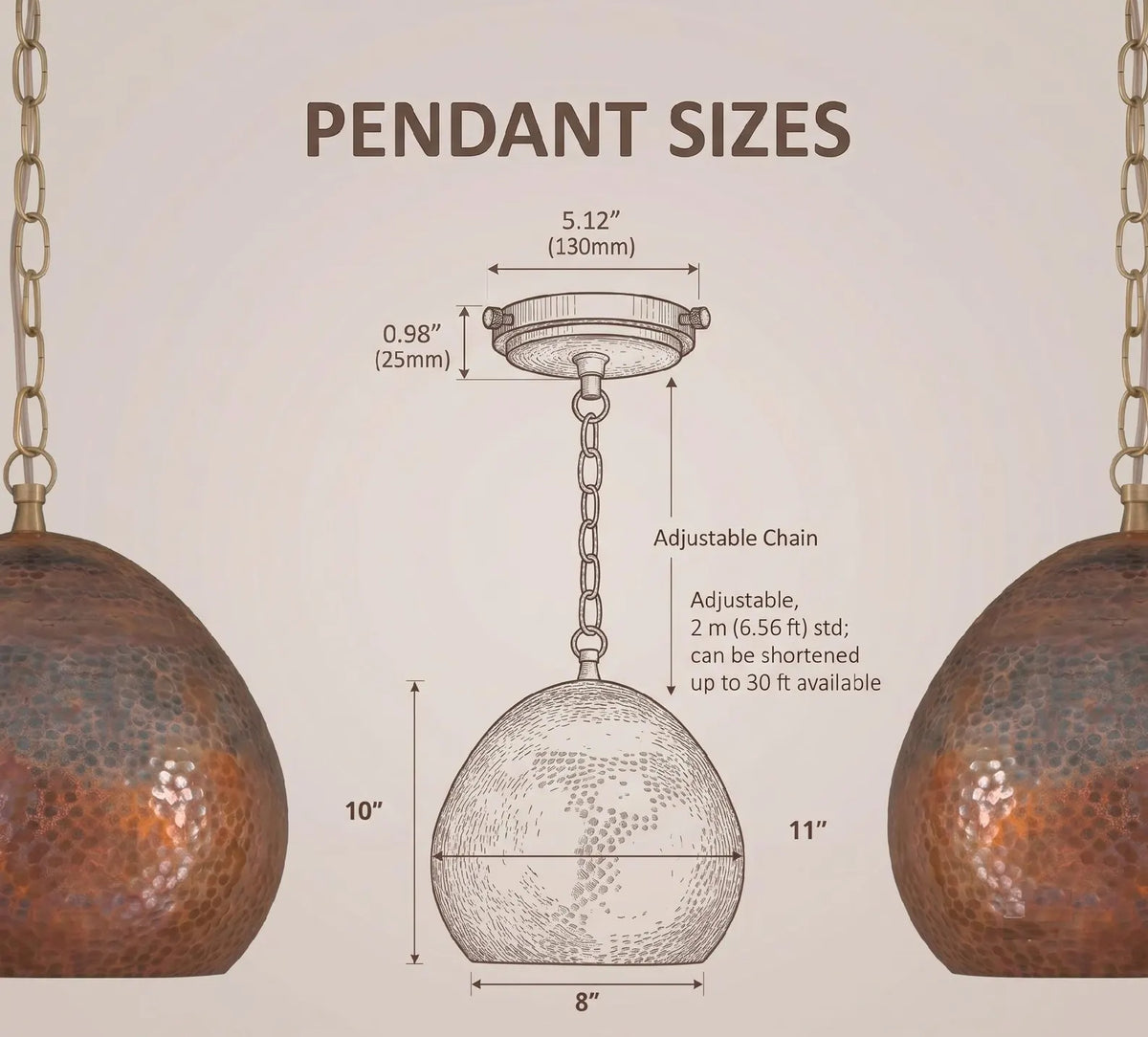 Hand-Hammered Solid Copper Teardrop Pendant Light - Moroccan Brass Fixture for Kitchen Islands & Dining Rooms