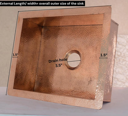 Solid Copper Undermount Hammered Sink, Copper Bar Sink Square, Copper Farmhouse Sink