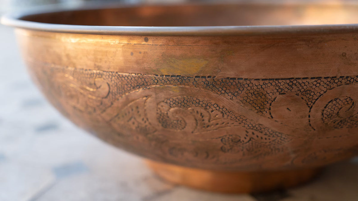 Copper Vessel Sink Engraved Basin Solid Bathroom Vessel Vanity, Counter Top Sink Bowl