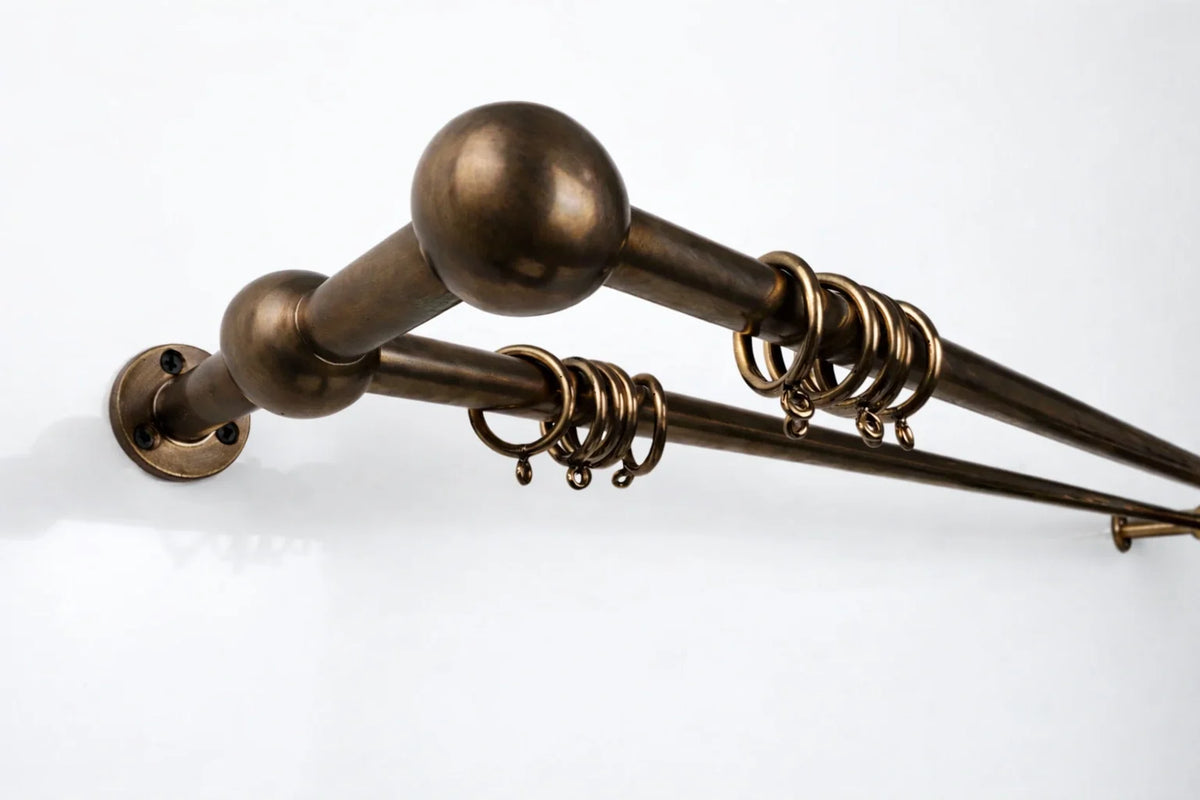 Solid Brass Double Curtain Rod with Rings – Bronze Finish 20 mm