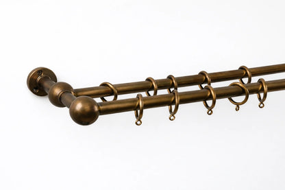 Solid Brass Double Curtain Rod with Rings – Bronze Finish 20 mm