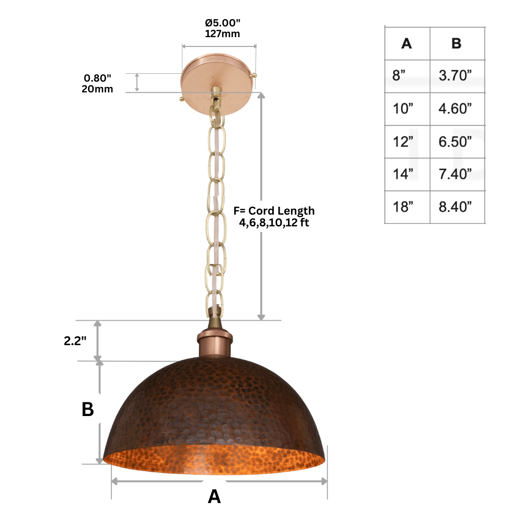 Textured Antique Copper Dome Pendant - Hand-Hammered Moroccan Industrial Hanging Light