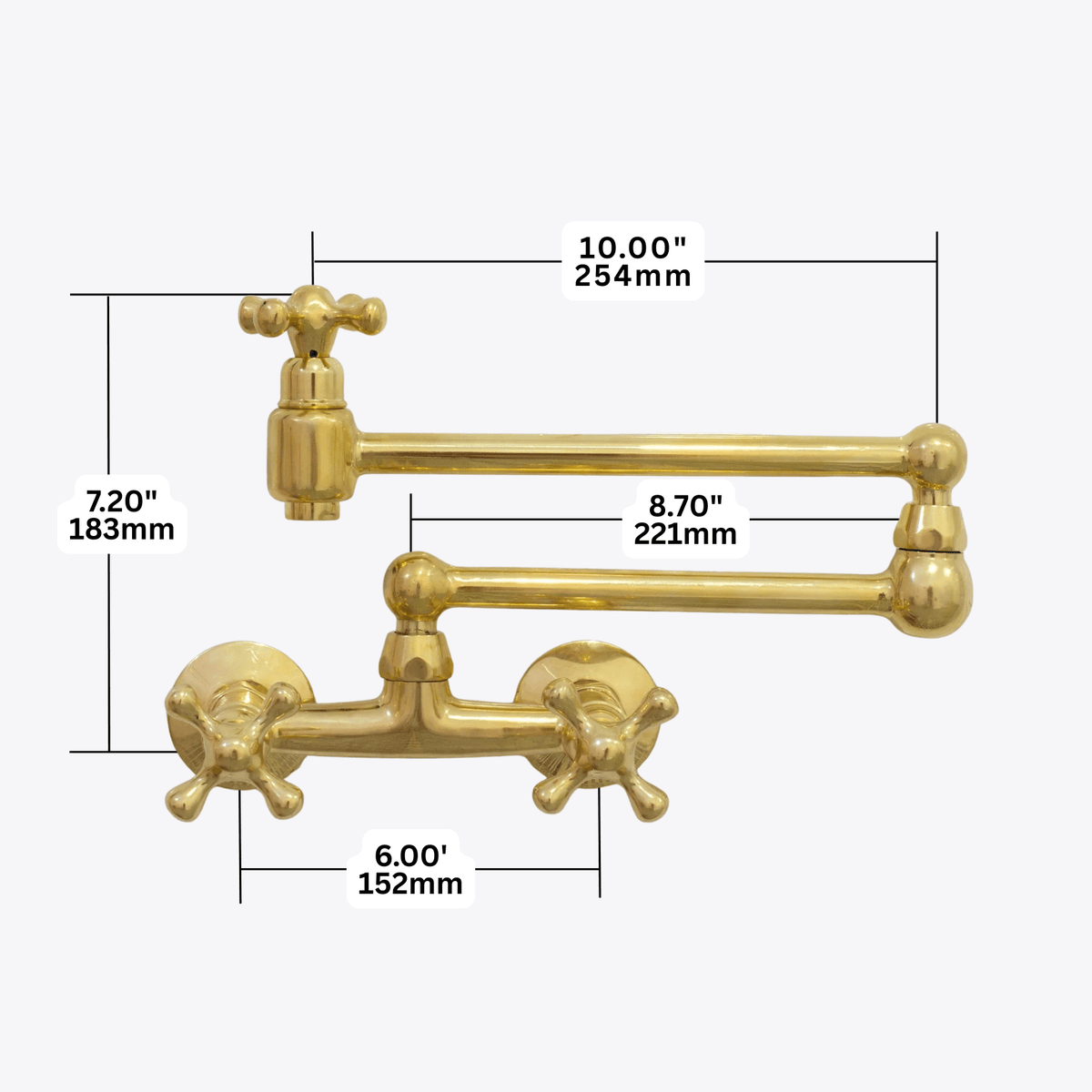 Unlacquered Brass Wall Mount Faucet, Brass Kitchen Faucet, Dual Handle Faucet