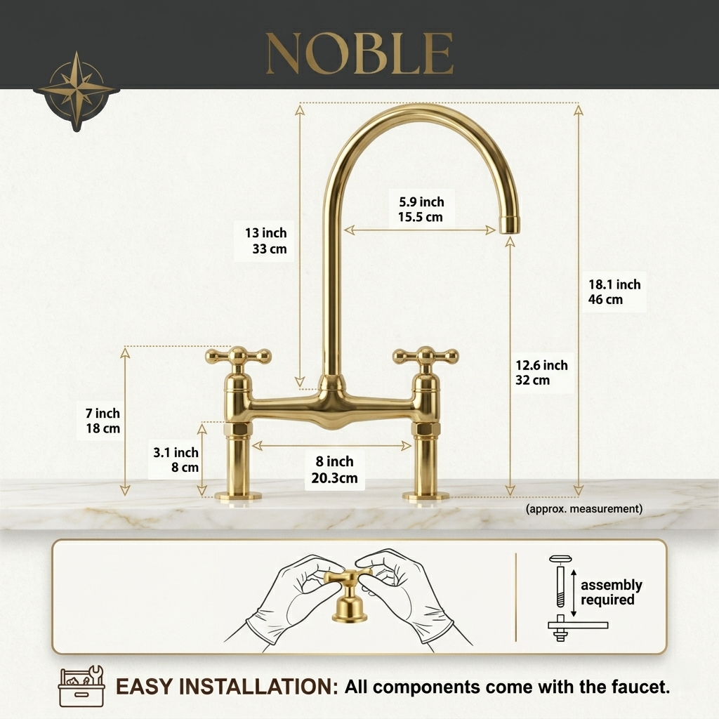 Unlacquered Brass Kitchen Bridge Faucet