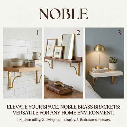 Noble Brass Heavy Duty Hand-Finished Unlacquered Brass Shelf Bracket | Solid Brass Support For Kitchen & Living Room Shelving