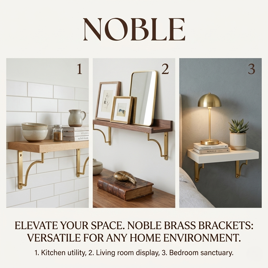Unlacquered Brass Shelf Bracket | Solid Brass Support For Kitchen & Living Room Shelving