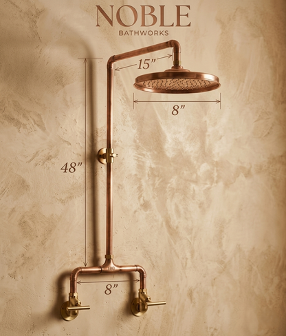 Unlacquered Copper & Brass Outdoor Shower System | Hand-Finished Exposed Pipe Rainfall Shower