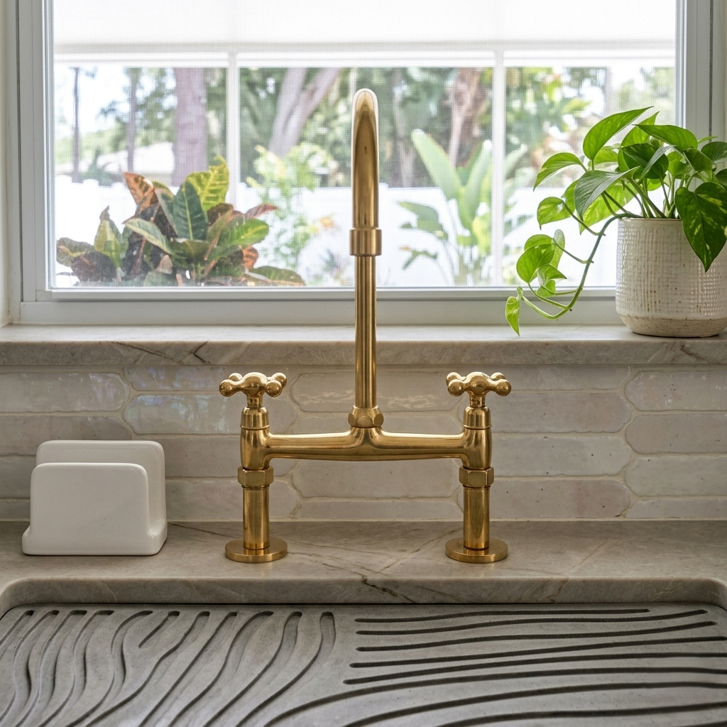 Unlacquered Brass Kitchen Bridge Faucet