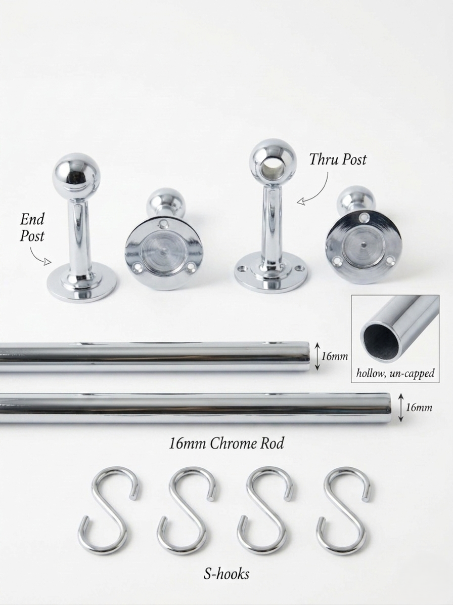 Polished Chrome Pot Rail - The Utensil Rail | Noble Brass