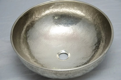 German Silver Bathroom Sink, Handcrafted Hammered Round Vessel Sink