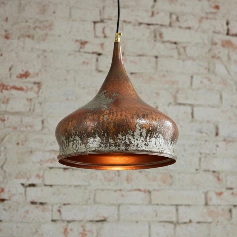 Set of 3 Oxidized Copper Onion Pendants – Rustic Handmade Ceiling Lights