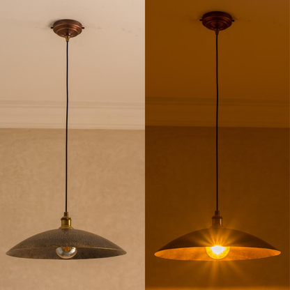Hammered Pendant Light, Aged Brass Ceiling Shade, Hanging Dish Lamp