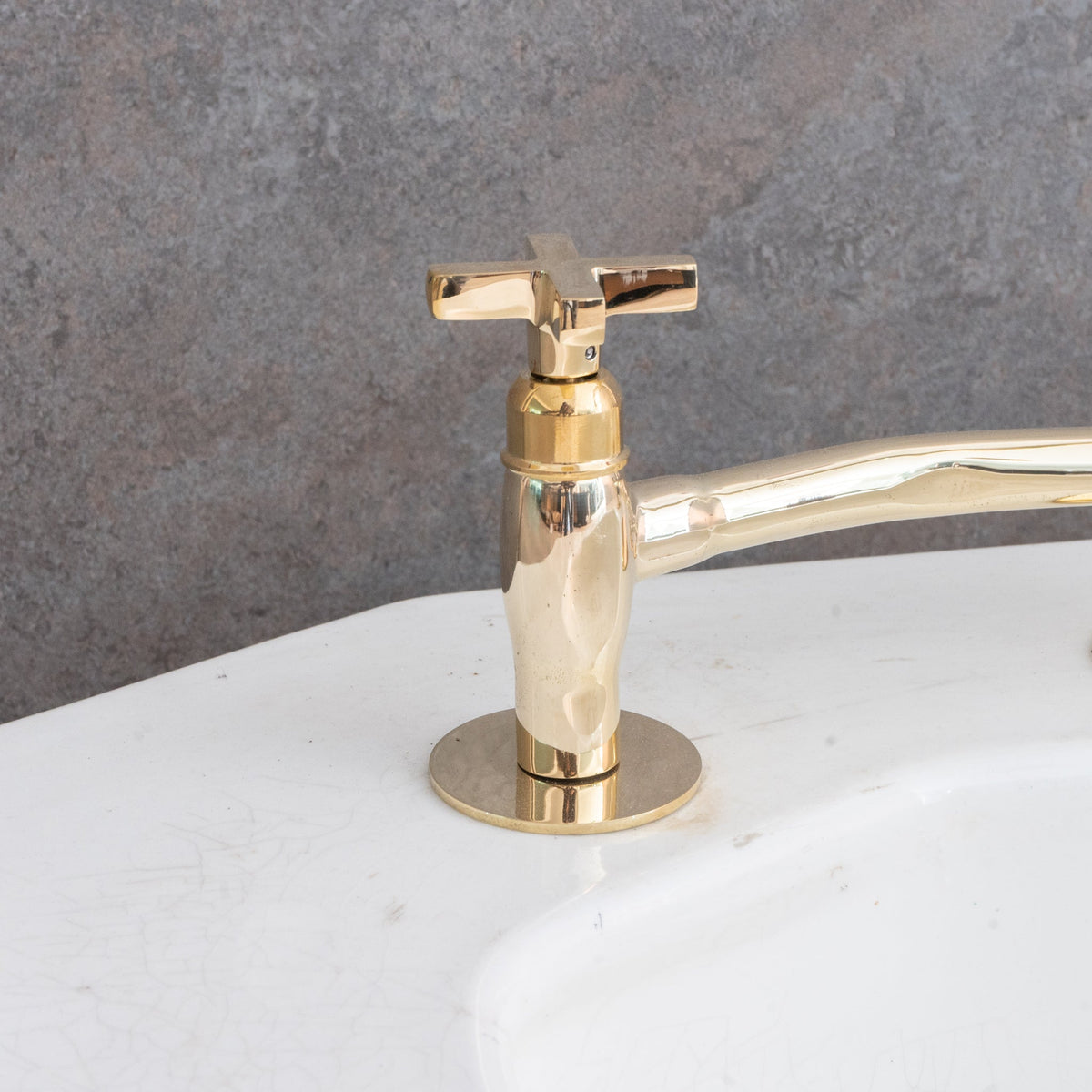 Unlacquered Brass Bridge Faucet, High Arc Gooseneck Sink Mixer with Cross Handles, Vintage Gold Deck Mount Tap